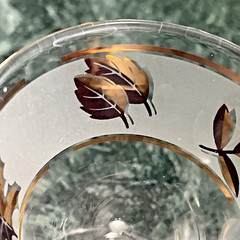 Vtg MCM Libby Gold Leaf Frosted Cordial Goblet Bar Glass 4″ x 2 3/4″ Priced Each