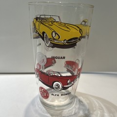 VTG Sports Cars High Ball Drinking Glass Tumbler Jaguar MGA Maserati Sunbeam