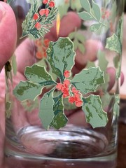 4 Vintage LIBBEY Holiday Green Holly Cooler Glasses Tumblers 14 Oz 6” NICE!