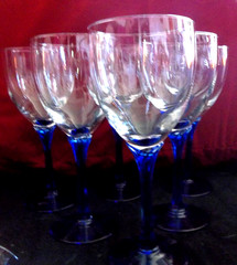 Set of 6 Cobalt Blue Stem Flat Base Wine Glasses with Clear Top