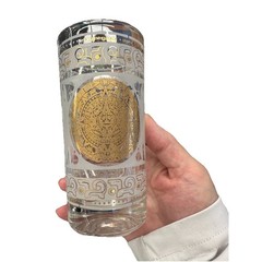 Set of 7 Hazel Atlas Aztec Calendar 22k Gold Highball Glasses Mid-Century Bar