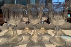7 Vintage CLEAR FOSTORIA WOODLAND wine glasses 1975-81 ~frosted textured 5 7/8”