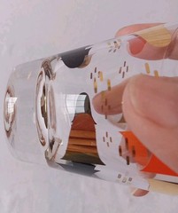 2 Vintage MCM/Retro Atomic Double Shot Glasses-Orange Gold Black Anchor Hocking