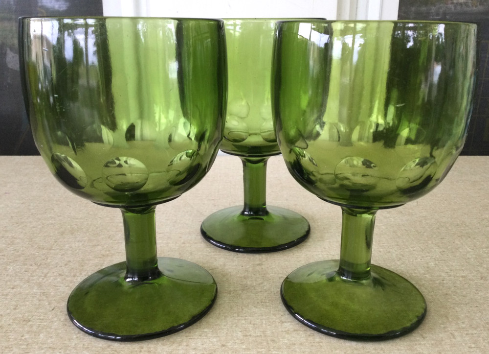 Vtg Bartlett Collins Thumbprint Goblets Avocado Green 16oz Lot of 4 1970’s MCM