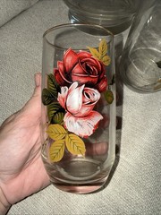 VINTAGE ROSE GLASS TUMBLER SET Of 2 BY WEST VIRGINIA GLASS SPECIALTY CO.
