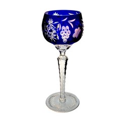 Nachtmann Bleikristall Saphire Blue Grapes Floral Cut to Clear Wine Glass 8.5”