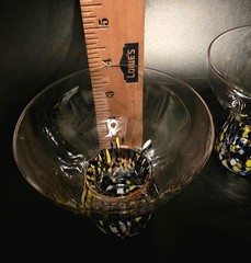 (535) *New 4″ Tall Confetti Stem Art Glass Hand Blown Cocktail Glasses Set Of 2