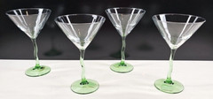 4 Libbey Courbe Martini Glasses Set Zig Zag Wavy Green Stemware Bar Drinking Lot
