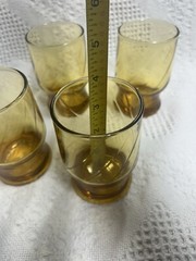 4 Vintage Libbey Glasses Amber Optic Swirl Weighted Bottom Juice Tumblers