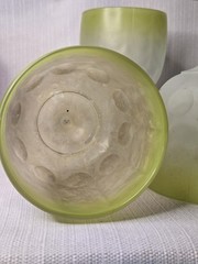 Satin Frosted Yellow RIM Glass Goblet Thumbprint Bartlett Collins Schooner Set 3