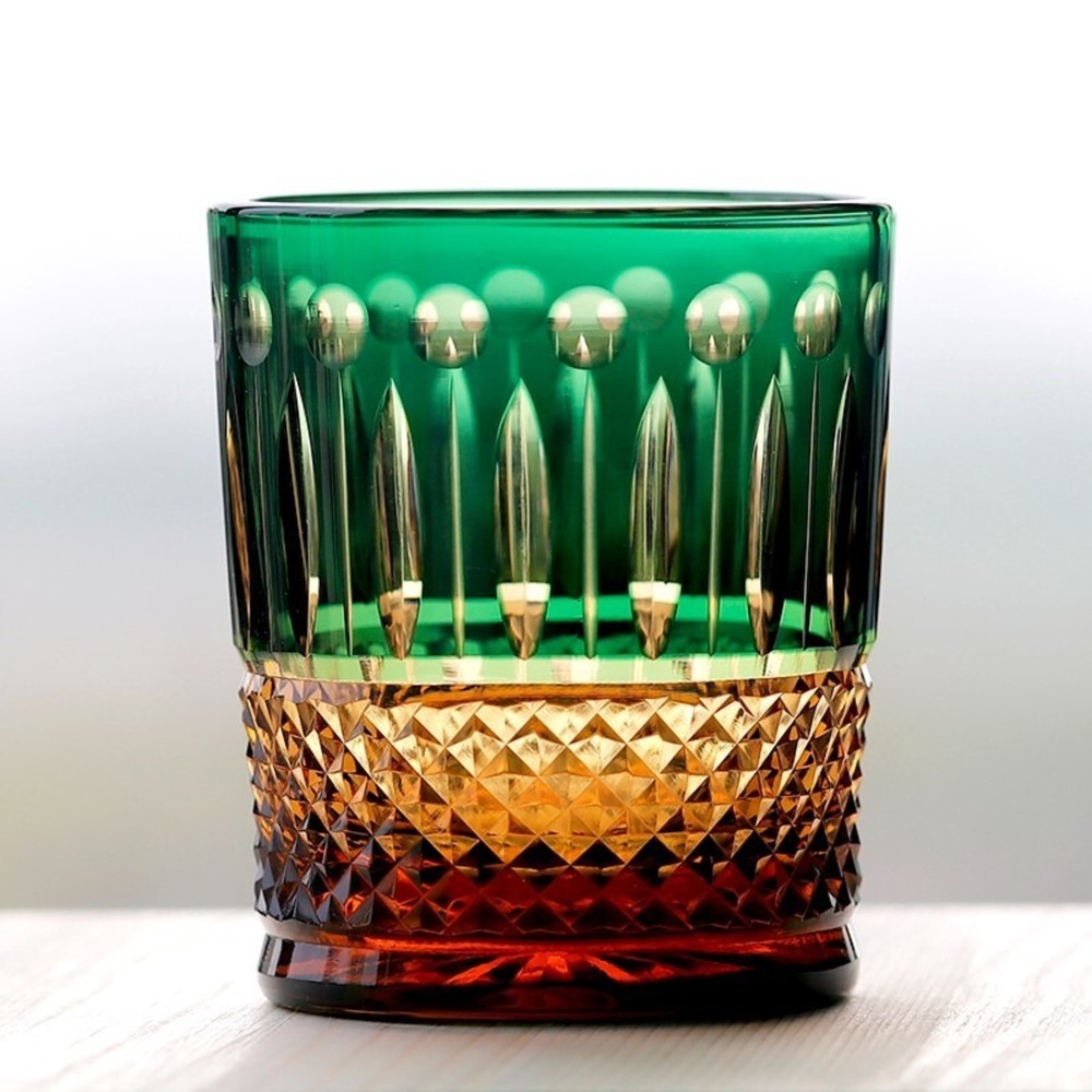 Whiskey Crystal Edo Kiriko Hand Cut To Clear Wiskey Wine Beer Glass 250ml Green