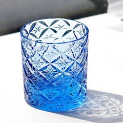 K9 Crystal Glass Rocks Whiskey Glasses Hand-carved Stars Glass 8oz Blue 1PC