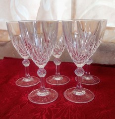Set Of 5 Royal Crystal Rock LINEA GALA Wine Water Glasses 6-3/8″ Barware Vintage