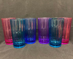 1960’s Plastic Ribbed Tumbler Glasses 18oz Set of 6 MCM Retro Colorful & Bright
