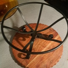 Large Amber Glass Fruit Bowl On Footed Metal Stand Tabletop Center Piece 17.75″