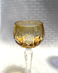 BEYER VINEYARD PAIR CORDIALS TOPAZ & COBALT BLUE CUT TO CLEAR CRYSTAL BOHEMIAN
