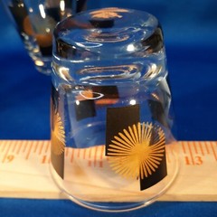 Vintage Atomic Double Shot Glasses 3 oz Black Block Gold Starburst MCM Barware