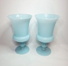 Vintage Portieux Vallerysthal Robin Egg Blue Opaline Hand-blow Glass Goblet 6.5″