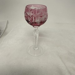 Vintage Echt Bleikristall Cut to Clear Cranberry Pink 4.5 Inch Cordial Glass