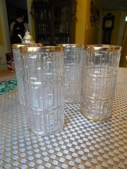 FOUR 1960s Mid-Century Modern Shoji Highball Glasses With 22kt Trellis