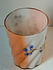 Antique Satin Glass Tumbler Peach Blow Style Hand Painted Enamel Floral Gilt Blu