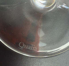 Qualia 2 Topaz Martini Wine Glasses Clear Purple Swirl Mouth Blown Amethyst Bar