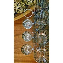 Dorothy Thorpe Style Platinum Silver Stripe Bar Glass Set With CADDY MCM WOW!