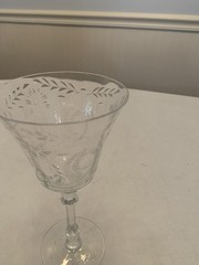 Vintage Crystal Wine Glasses Etched Seneca? Tiffin? Elegant 7 1/2” Tall Set Of 4