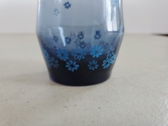 Vintage Libbey Blue Drinking Glass Daisy Spring Blossom Strawflower Tumbler 5.5″