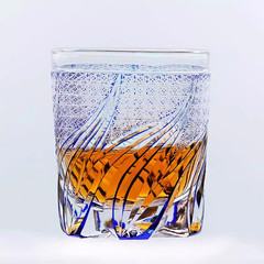 Edo Kiriko Crystal Whiskey Glass Hand Cut Blue Clear 9oz Gift Boxed