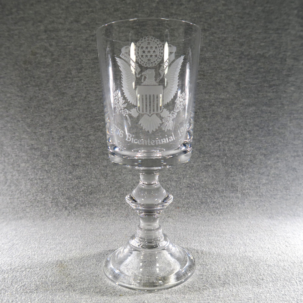 Bicentennial Etched/Engraved Crystal Goblet Hand Blown 1976 USA Bald Eagle