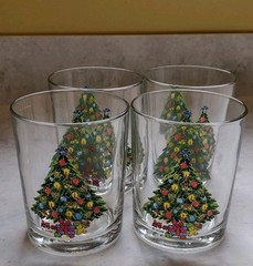 Carlton Christmas Tree Drinking Glasses Set of 4 Vintage 1980s Blue Angel
