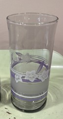 Libbey 16 oz tumblers decorated lines with flowers purple white