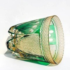 11oz Whisky Glass Hand Carved Pattern Amber Green Edo Kiriko Glass Gift on Sale