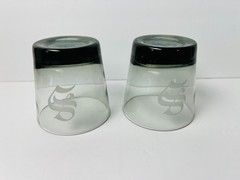 VTG MONOGRAMMED «S» GLASS TUMBLER Smoke Black Set of 2