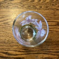 Vintage BOSCUL PEANUT BUTTER Drinking Glass Gray Orchid w/ Raspberry highlights