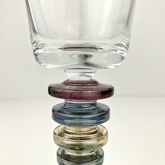 Block CARNIVAL Crystal Wine Glasses (4) Ringed Multi-Colored Stem