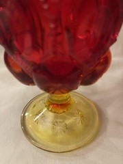 Pair Vtg LE Smith Moon & Star Amberina Water Wine Goblets Glasses CADMIUM GLOW