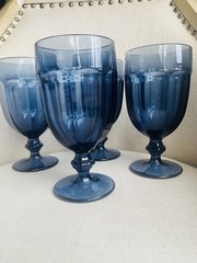 4 Libbey Duratuff Gibraltar Dark blue Heavy Glass Ice Tea Goblets