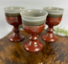 Studio Art Pottery Goblets Handmade Wine Chalices 8 Oz 5.25″ Brown Beige Taupe