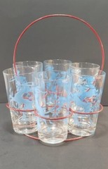 Vintage MCM Blue Antelope Juice Glasses w/holder