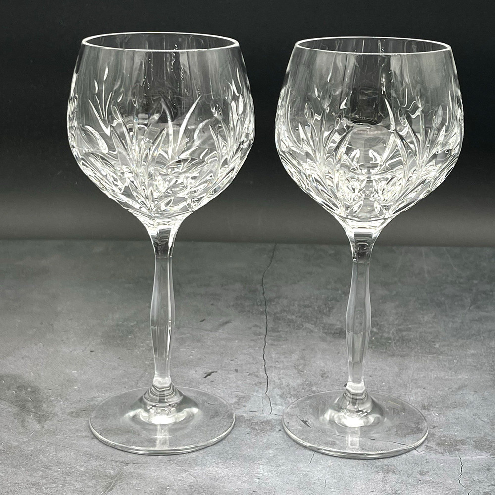 2 Vtg Bleikristall Clear Full Lead Crystal Cut Glass 7 5/8″ Water Wine Goblets