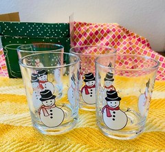 Vintage Pasabahce : 4 Christmas Snowman Lowball Tumblers : Boxed