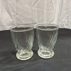 Juice Glass, Footed Double Swirl, Two (2), Vintage 4 Ounce Pressed Glass, Jelly