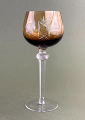 Bohemian Hortensja Poland Topaz Amber Cut to Crystal Hock Wine Glass 8 1/8»