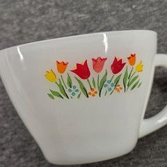 Vintage Fire King Milk Glass Tumbler White Floral Tulips Handled USA Kitchen