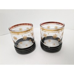 Mid Century Modern Rocks Glasses Gold Christmas Snowflake Heavy Weight Bar MCM
