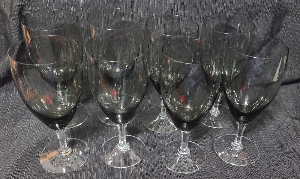 Fostoria Crystal Debutante Vintage Wine 6.75″ Glass Glasses Set of 8 Gray VTG