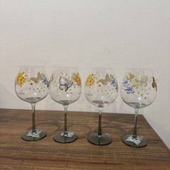 4 Beautiful Lenox Butterfly Meadow Clear Hand Etched Balloon Wine Goblet 8 7/8”