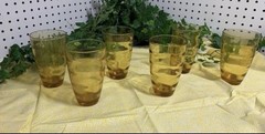 Vintage Hazel Atlas Glass Tumblers Set of 6 El Dorado Dots Gold Amber 5 1/8″ T